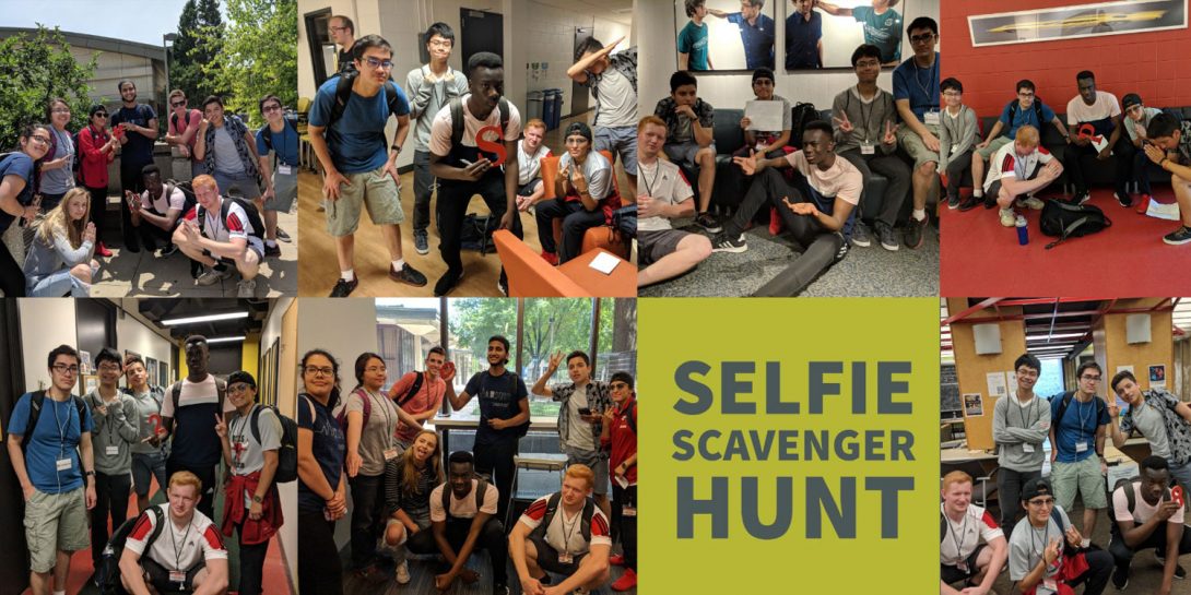 Students participating in a scavenger hunt